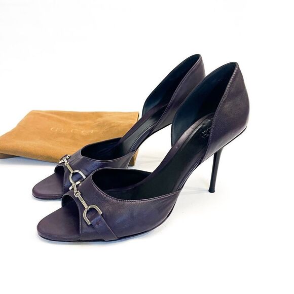 🍋 Gucci • Purple Leather Horsebit D’Orsay Peep Toe Heels w/Dust Bag Size 41EU